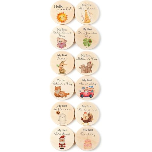 Wooden Baby Milestone Signs - Baby's First Holidays Milestone Cards - Baby Milestone Markers Photo Prop