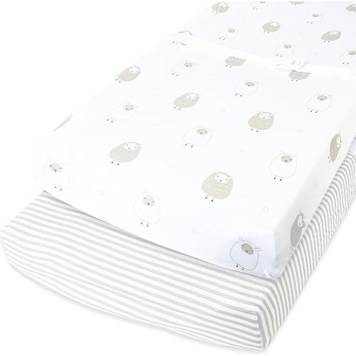 Cuddly Cubs Changing Pad Covers – 2 Pack – Snuggly Soft Plush Cotton Changing Table Covers for Boy, Girl – Fits Perfectly on Summer Infant and Other 16 x 32 Baby Changing Table Pads – Grey Stripes