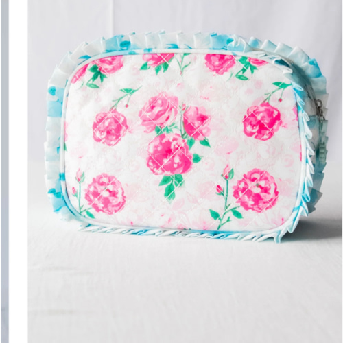 Ruffled Cosmetic Bag - Raspberry Roses - SweetHoney Clothing