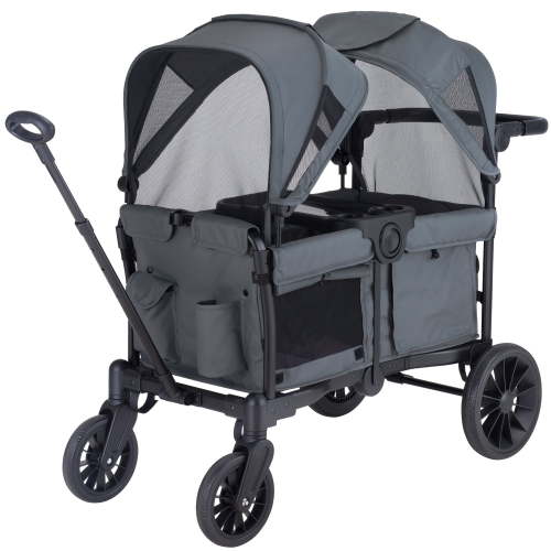 SACVON Baby Stroller Wagon for 2 Kids with Breathable Canopy,Parent Organizer,Removable Seat,2 Cup Holders,Gray