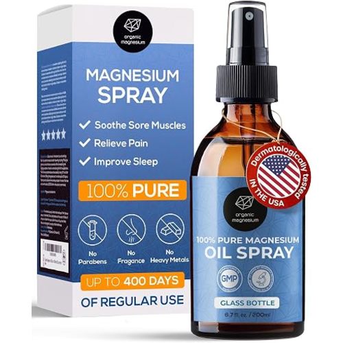 Organic Organic Magnesium Oil Spray for Feet, Sleep & Sore Muscles – 100% Pure Ancient Zechstein Mg Chloride, Topical Formula for Natural Relaxation, Body Massage, Leg Cramps & Workout Relief
