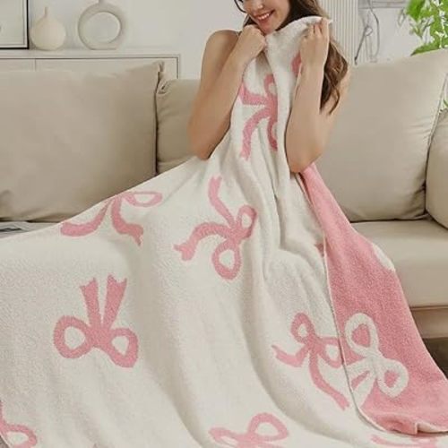 Bow Blanket Pink Bows Soft Throw Blanket Reversible Premium Cozy Fabric for Best Comfort - for Infant,Toddler,Newborn,Nursery,Girl,Throw,Crib,Stroller,Gift, (Pink Bows, 50x60 in)
