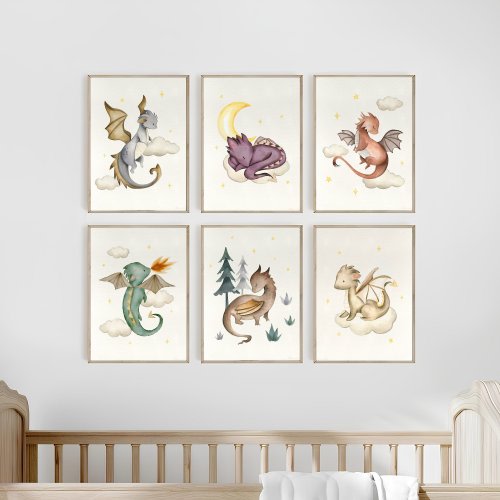 Dragon Prints Fairytale Nursery Prints Dragon Nursery Decor Kids Room Print Mythical Creatures Fantasy Nursery Baby Gift Set of 6 PRINTABLES