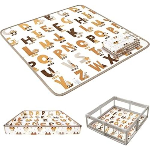 Baby Play Mat, 50" X 50" Foldable Foam Cushioned Play Mat, Waterproof Wipe-Clean for Baby Playpen, Tummy Time & Floor Play Soft Lightweight with Fold-Up Sides, for Infants and Toddler