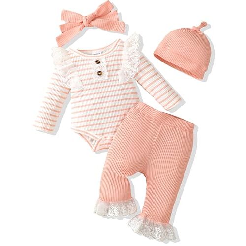 Renotemy Newborn Baby Girl Clothes Outfits Infant Romper Ruffle Floral Pants Cute Toddler Baby Girl Clothes Set