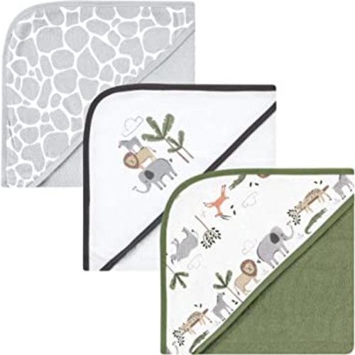 Hudson Baby Unisex Baby Cotton Rich Hooded Towels, Safari Life, One Size