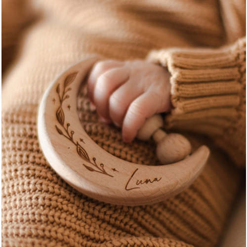 Personalised Wooden Moon Rattle