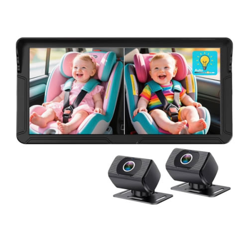Rohent Dual Baby Car Camera for 2-Kids: 6.9'' HD Split Screen with Auto Brightness 1080P Backseat Camera for Twins Infrared Night Vision - 360° Adjustable USB Easy Setup Ideal for SUVs Minivans