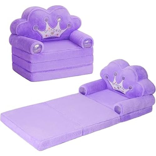 MOONBEEKI Toddler Chair Comfy,Foldable Princess Couch for Girl, Toddler Recliners for Kids Over 18 Months, Kids Sofa Bed Fold Out(Purple)