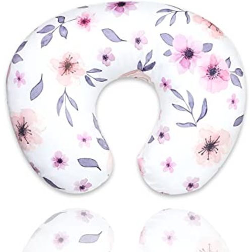 GFU Nursing Pillow Cover for Girl, Flower Breastfeeding Pillows Slipcovers, Soft Stretchy Newborn Feeding Pillow Case, Pink Purple Watercolor Floral…