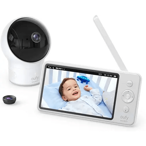 eufy Security Spaceview Video Baby Monitor E110 with Camera and Audio, Security Camera, 720p HD Resolution, Night Vision, 5" Display, 110° Wide-Angle Lens Included, Lullaby Player, Sound Alert