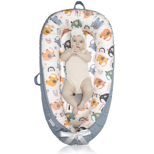 JOCUTE Baby Lounger Large Size, Cotton Breathable Baby Lounger Pillow Cover Waterproof, Infant Lounger for Travel, Grey Protable Cosleeper, Ultra Newborn Gifts
