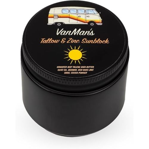 Vanman's - Zinc and Tallow Sunscreen - Water Resistant 20 SPF Beef Tallow Sunscreen with Olive Oil, Beeswax - Mineral Sunscreen with Non-Nano Minerals - 2.5 ounce