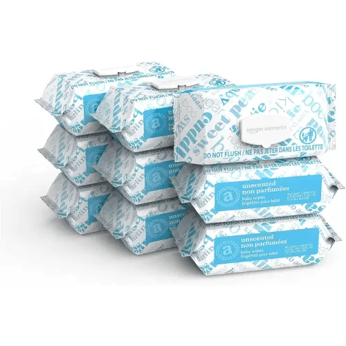 Amazon Elements Baby Wipes, Unscented, Hypoallergenic, 810 Count, Flip-Top Packs, Pack of 9