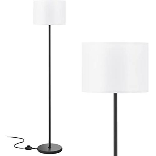 Modern Floor Lamp Simple Design with White Shade, Foot Pedal Switch, 60" Small Tall Lamps for Living Room Bedroom Office Dining Room Kitchen, Black Pole Lamp(Without Bulb)