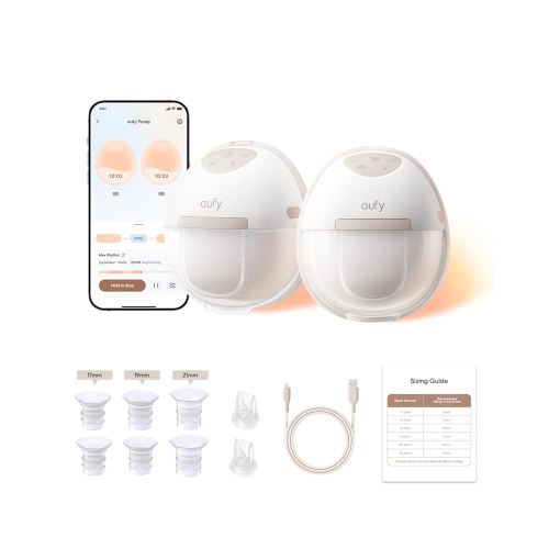 eufy Heated Wearable Breast Pump E20, 3 Heat Levels, Hands-Free Breast Pump with Innovative HeatFlow, Optimized Rhythm via App, Hospital-Grade Suction, Leakproof, Ultra-Slim and Quiet for in-Bra Use