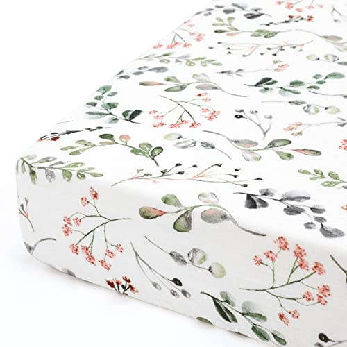 GRSSDER Soft Muslin Crib Sheet 1 Pack, 100% Cotton Crib Sheets for Boys and Girls, Fit Standard Crib Mattresses 52" x 28" Safe and Snug, Stylish Flora Print