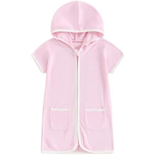 Girls Boys Terry Cloth Swim Cover Up Zip Up Hooded Bathing Suit Coverup Wraps Kids Pool Beach Robe Cover-Up Kimono