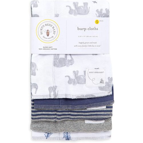 Burts Bees Baby Infant Burp Cloths, 100% Organic Cotton Extra Absorbent Soft Fabric Drool Cloths, 5-Pack Newborn Must-Have Essential Large Burping Cloths, One Size 17 x 11.75 Inches