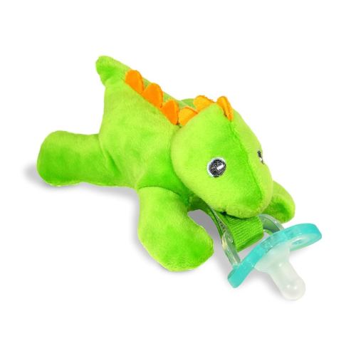 RaZbaby JollyPop Pacifier, Holder w/Detachable Baby Pacifier, Stuffed Animal RaZbuddy, All Ages 0M+, 100% Medical Grade USA Made Silicone, Machine Washable, Textured & Easy to Hold – T-Rex