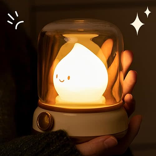 Chibi Flame Night Light, Mimics Flickering Flame Effect Retro Amber Light, 2 Gears Rechargeable Dimming Great Ambience Light for Camping Party Room Decor(Retro Flame Lamp)