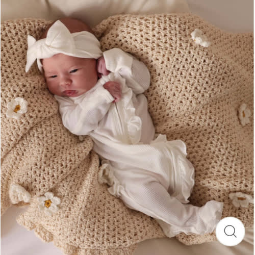 Cloud White Waffle Bamboo Zipper Ruffle Footie