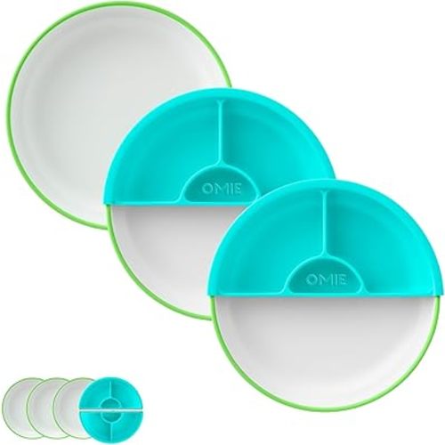 Omie Easy Scoop Toddler Plates, 3 Plates + 2 Dividers, Green