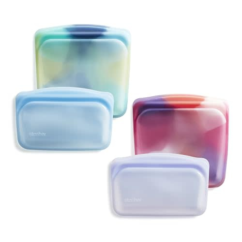 Stasher Premium Silicone Reusable Food Storage Bags, 4-Pack, Tie Dye Multi | Multi-Use Food Storage Bags, Lunch Bag, Travel Containers | BPA Free, Leak-free, Dishwasher-Safe, Eco-friendly