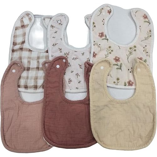 Muslin Baby Bibs for Girls, Soft Cotton Baby Drool Bibs, Absorbent Soft Layers, Drooling and Teething Bib for Infant, Newborn