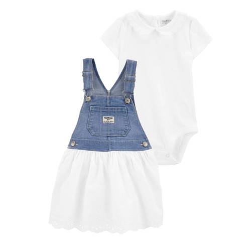 Baby 2-Piece Peter Pan Collar Bodysuit & Denim Jumper Dress Set - Style,Multi
