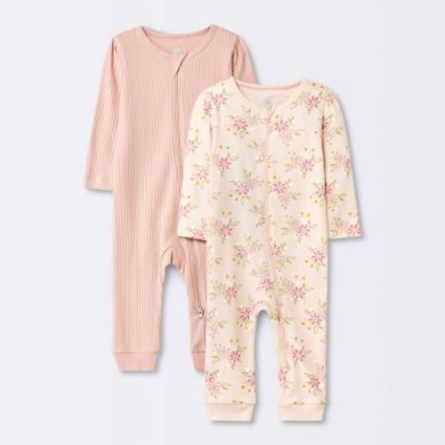 Baby Girls' 2pk Prairie Floral Zip Up Romper - Cloud Island™ Pink
