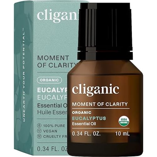 Cliganic USDA Organic Eucalyptus Essential Oil, 100% Pure | Natural Aromatherapy Oil for Diffuser Steam Distilled | Non-GMO Verified (Packaging May Vary)