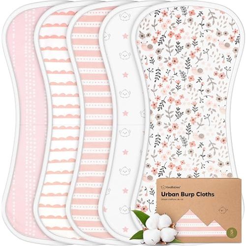 Organic Burp Cloths Baby Boy & Girl - 5-Pack Super Absorbent Cotton Burping Cloths for Babies, Soft & Plush Newborn Spit Up Rags, Infant Towels for Milk Spit Up, Unisex, Large 21" x 10" (Sweet Charm)