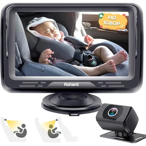 Baby Car Camera Ease Installation: Eye Protection Clear Night Vision 360° Rotation Stability Backseat Camera for 2 Kids HD 1080P Car Baby Monitor with Infant Carseat Camera Rear Facing -Rohent N06