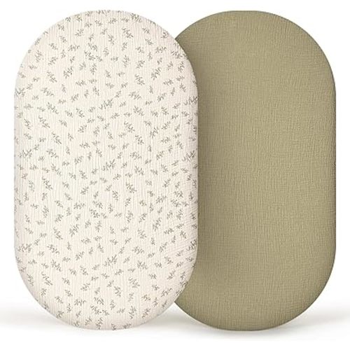 lulumoon Muslin Bassinet Sheets Baby: Cotton Bassinet Sheets Fitted for Boys and Girls - Bassinet Sheets for Oval Rectangle or Hourglass Mattress