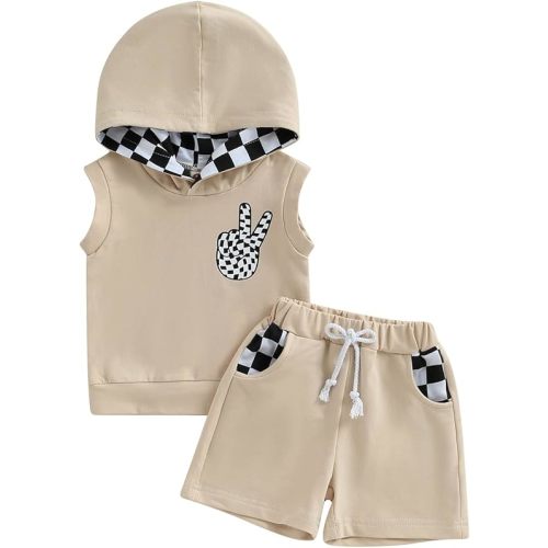 Ledy Champswiin Summer Toddler Boy Clothes Set, Cotton Baby Boy Outfits Hooded Tank Tops and Shorts