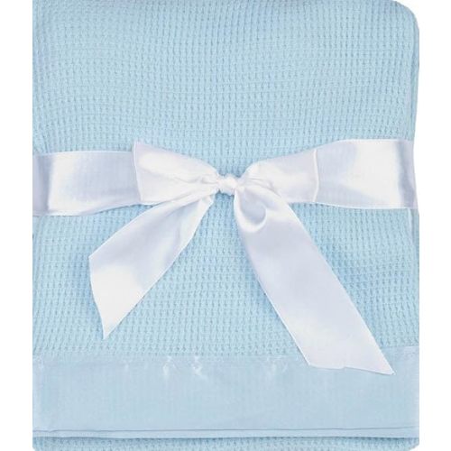 Thermal Waffle Weave Baby Blanket with Satin Nylon Trim (Blue)