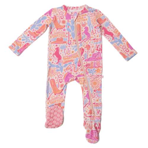 Saddle Up | Bamboo Footie Onesie Sleeper | "I Love Our Time Together" | Thermo-Regulating, Double Zipper, 4-Way Stretch | Raising Mama