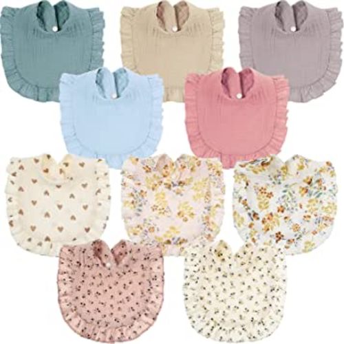 10 Pcs Muslin Baby Bibs Drool Teething Bibs Lap Shoulder Baby Bibs Cotton Drool Bibs Absorbent Baby Bandana Bibs for Unisex Boys Girls 0-6 Months Baby Teething and Drooling, Assorted Styles
