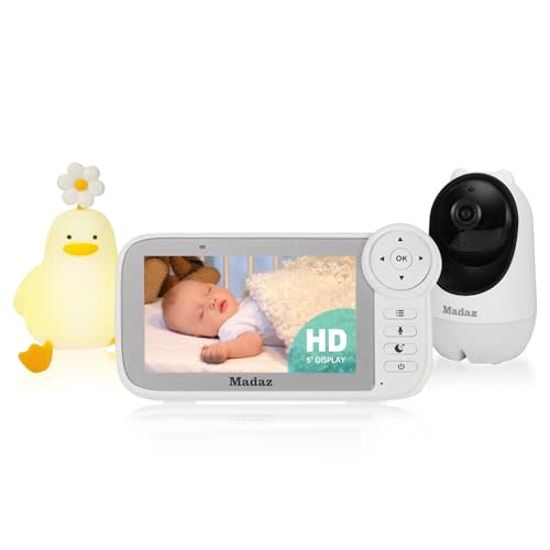 Madaz Video Baby Monitor with Color Night Vision - No WiFi, 5" HD Display | Lullabies, Temp Sensor, 2-Way Talk, Pan-Tilt-Zoom + Silicone Duck Light