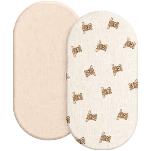 Organic Baby Bassinet Sheets 2 Pack 33”x17” 100% Muslin Cotton for Baby Girl Boy, Soft Fitted Mattress Pad Cover Compatible with Halo BassiNest Swivel Sleeper, Graco, Baby Delight, Chicco, Angelbliss