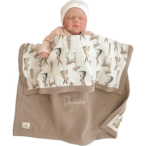 Customized Baby Gifts | Blanket with Name – Handmade 100% Organic Cotton Newborn Gift | Custom Personalized Knit Blanket for Boys, Girls, Kids & Baby Showers Monogrammed
