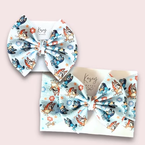 BLUEY Inspired Hair Bows | BLUEY and BINGO Inspired Girls Bows, Headwraps, Scrunchies, Headbands, Infant Bows| Sibling Matching| Mommy & Me