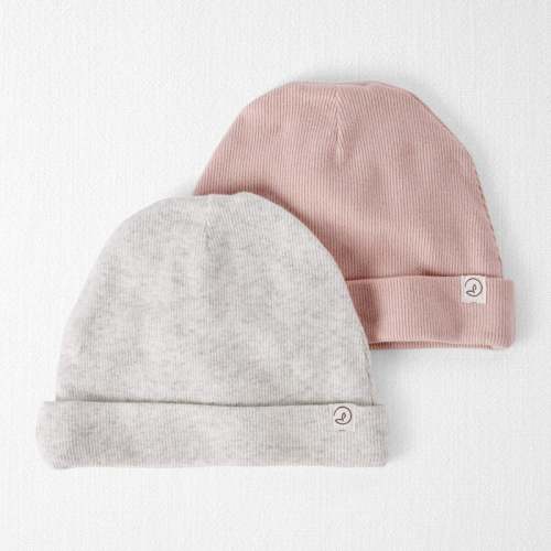 Pink, Sweet Cream Baby 2-Pack Organic Cotton Rib Caps | Carter’s Oshkosh Canada