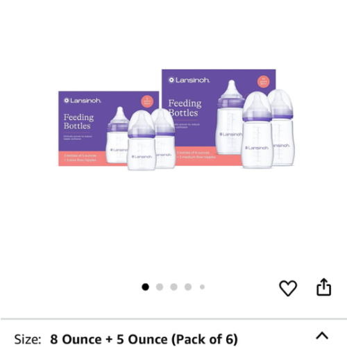 Lansinoh NaturalWave Newborn Gift Set – 3 Anti‑Colic 5 oz Bottles with S‑Flow Nipples + 3 Breastfeeding 8 oz Bottles with M‑Flow Nipples (6 Pack)
