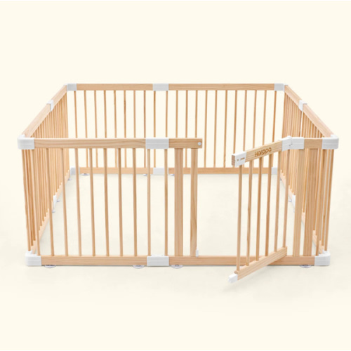 HARPPA Wooden Baby Gate Playpen | Non-Toxic Foldable DIY Adjustable Play Yard for Infants & Toddlers – Natural Finish Baby Fence for Small & Large Spaces