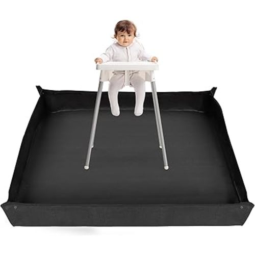 Splat Mat for Under High Chair - Corner Snap Design, No Splash, Easy to Clean, Anti-Slip Waterproof Spill Mess Mat Floor Protector Baby Play Mat, High Chair Food Catcher Baby Feeding Essentials