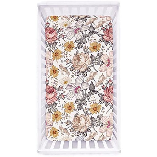 Crib Sheets HNHUAMING Neutral Baby Crib Fitted Sheets, Ultra Soft & Breathable 52 X 28 inches Crib Sheet Snug Fits for Standard Crib Mattress, Daisy Floral