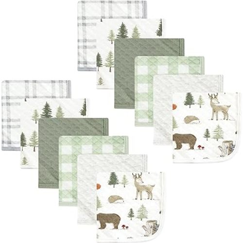 Hudson Baby Unisex Baby Quilted Cotton Washcloths, Forest Animals, One Size