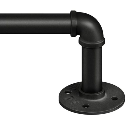 Zeerobee Curtain Rods for Windows 66 to 120, 1 Inch Industrial Wrap Around Black Curtain Rod, Indoor/Outdoor Room Divider Adjustable Drapery Pole, 66"-120"